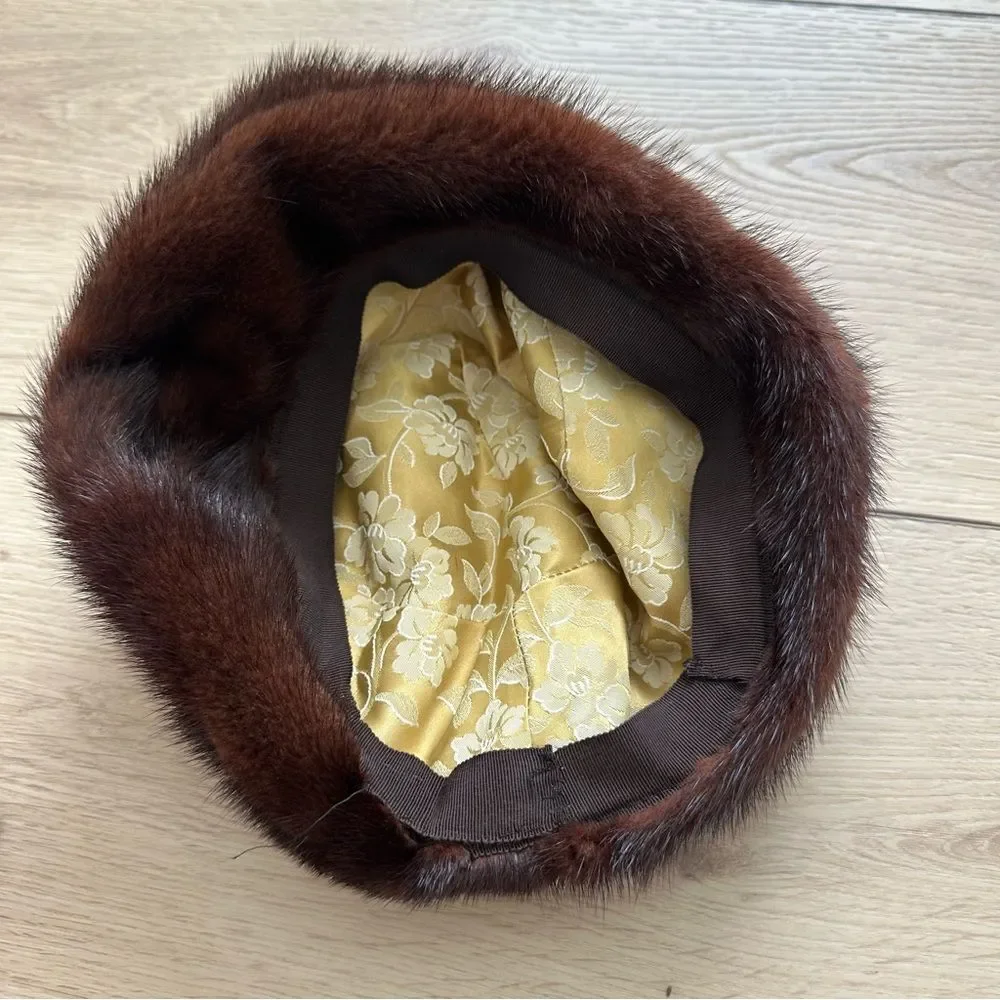 Vintage Fur Pillbox Hat Brown Union Made in the USA